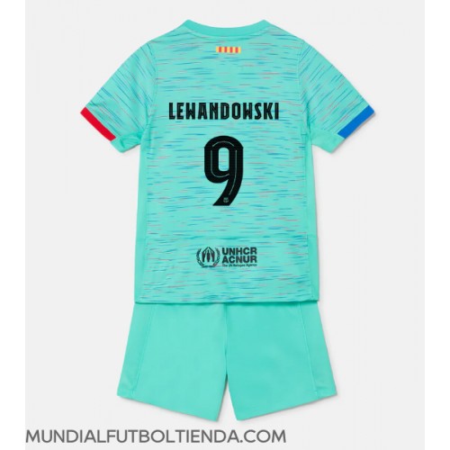 Camiseta Barcelona Robert Lewandowski #9 Tercera Equipación Replica 2023-24 para niños mangas cortas (+ Pantalones cortos)